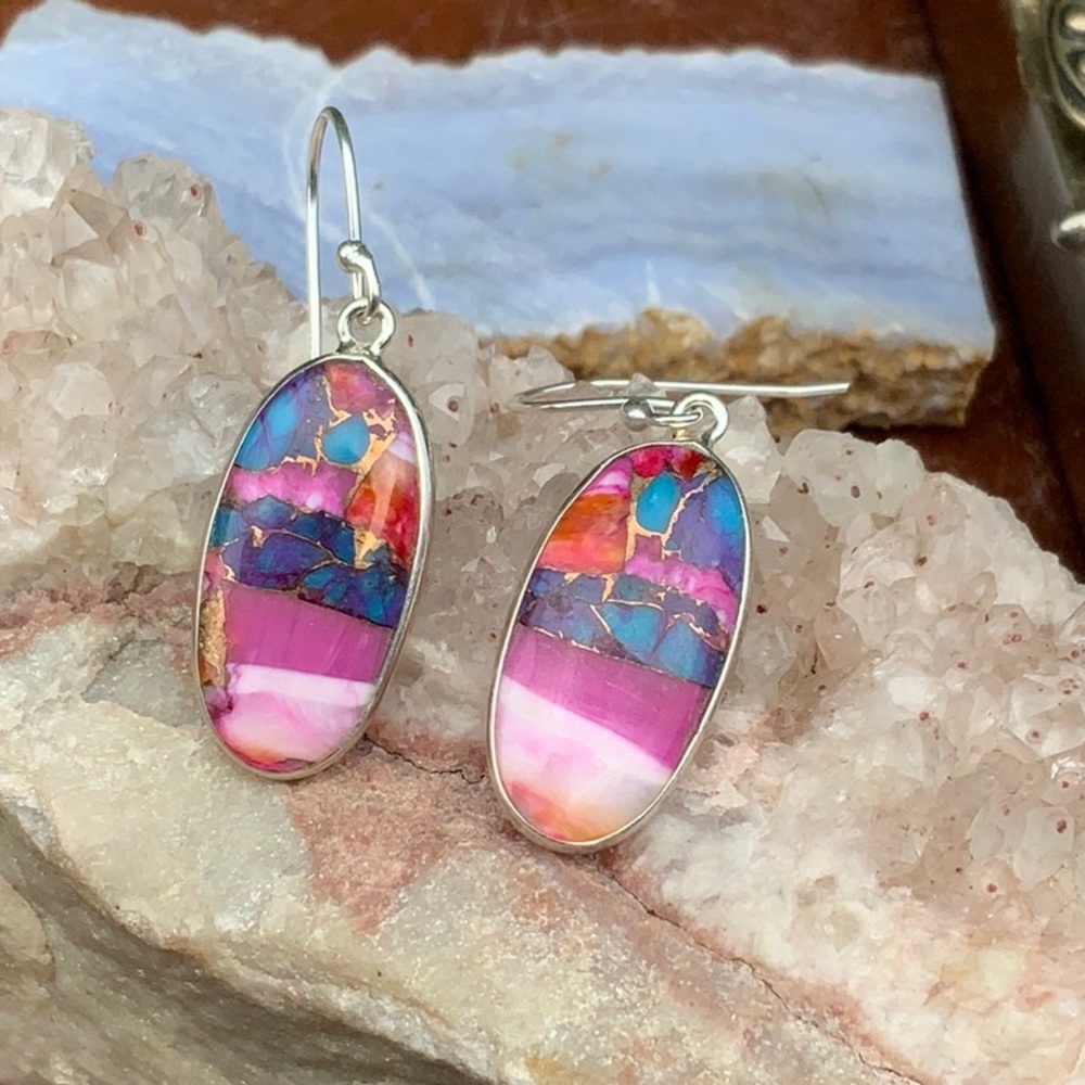 KINGMAN PINK DAHLIA 925 STERLING SILVER EARRINGS